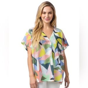 Crosby Pink and Yellow Flutter Sleeve Blouse